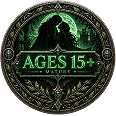 Mythopouch Mythology Retellings Notice for Ages 15+ content, token mark coin.