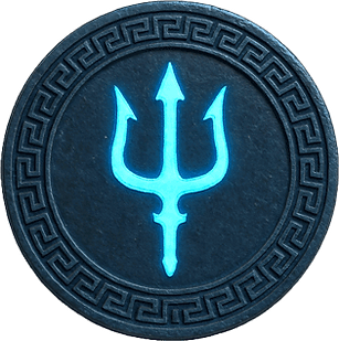 Mythopouch Token Mark Coin of Poseidon's Trident from ancient Greek mythology, with a blue trident icon.
