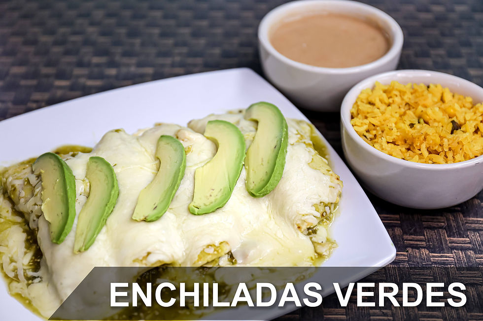 Enchiladas Verdes / Chicken Enchiladas with green sauce topped with melted cheese image