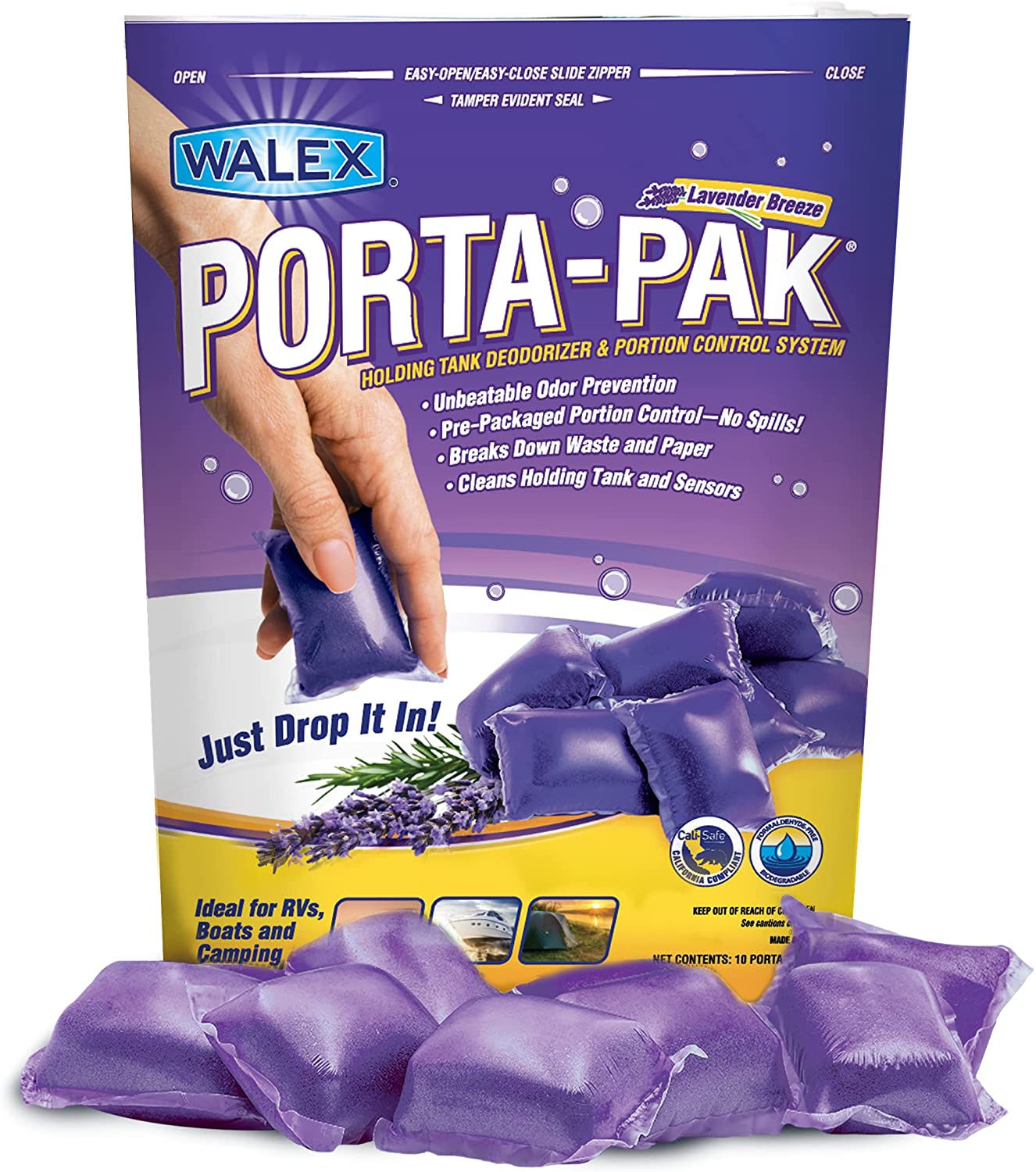 WALEX PPRV10LAV PORTA-PAK TANK DEODORIZER & PORTION CONTROL LAVENDER BREEZE