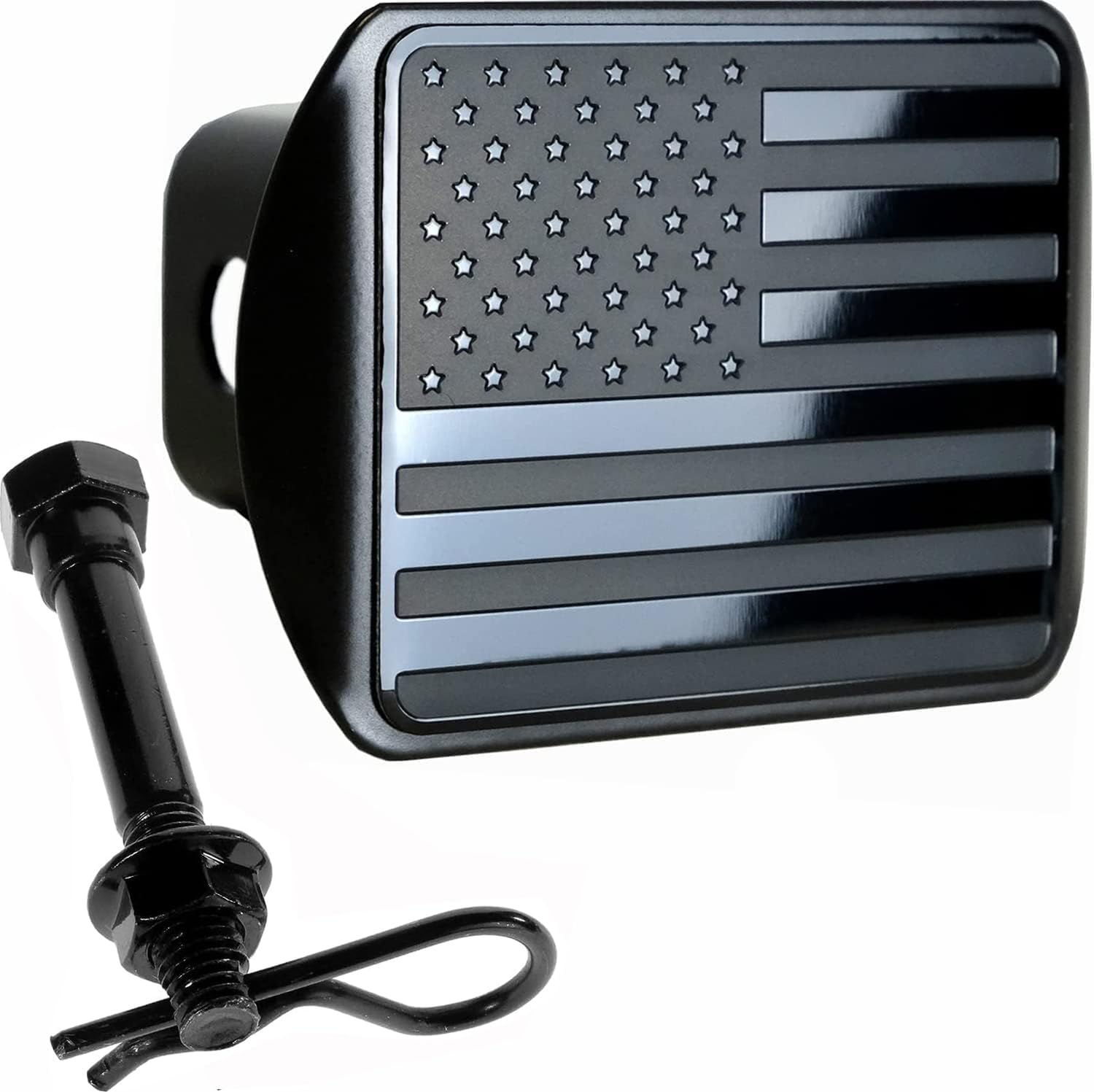 USA Stainless Steel Flag Emblem Metal Hitch Cover with Pin Bolt (Fits 2" Receive