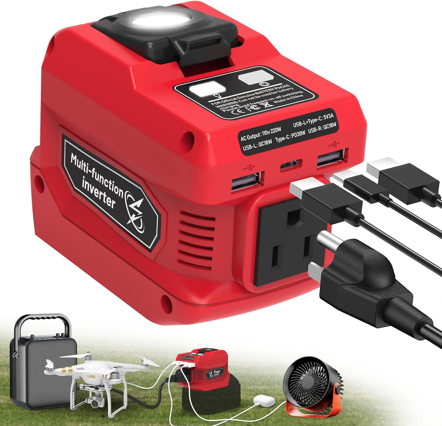 220W Power Inverter Compatible with Milwaukee 18V Battery, DC 18V to AC 110V Bat