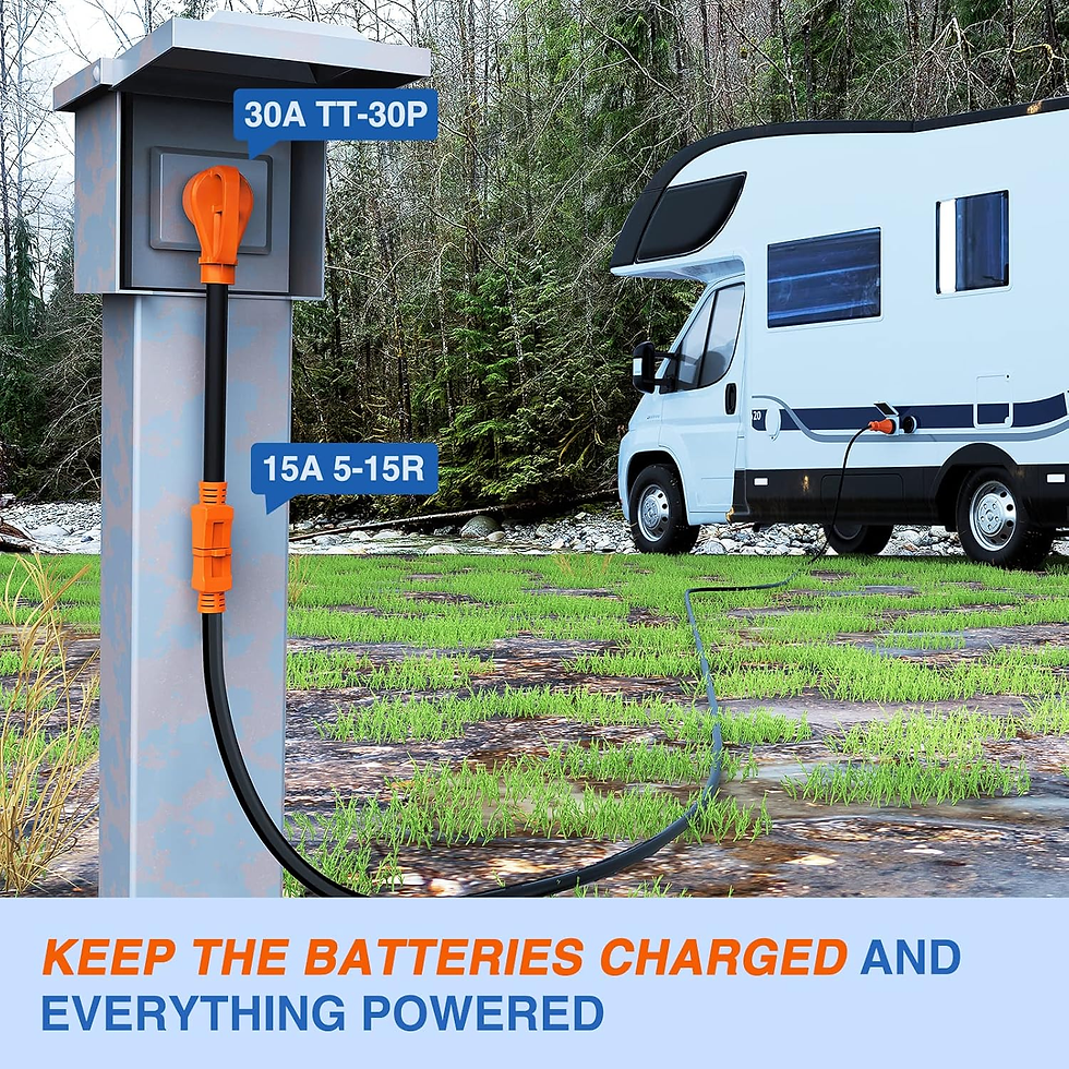 Thumbnail: RV Power Adapter Cord 30 Amp to 15 Amp Pure Copper Heavy Duty 10 Gauge Wire ETL