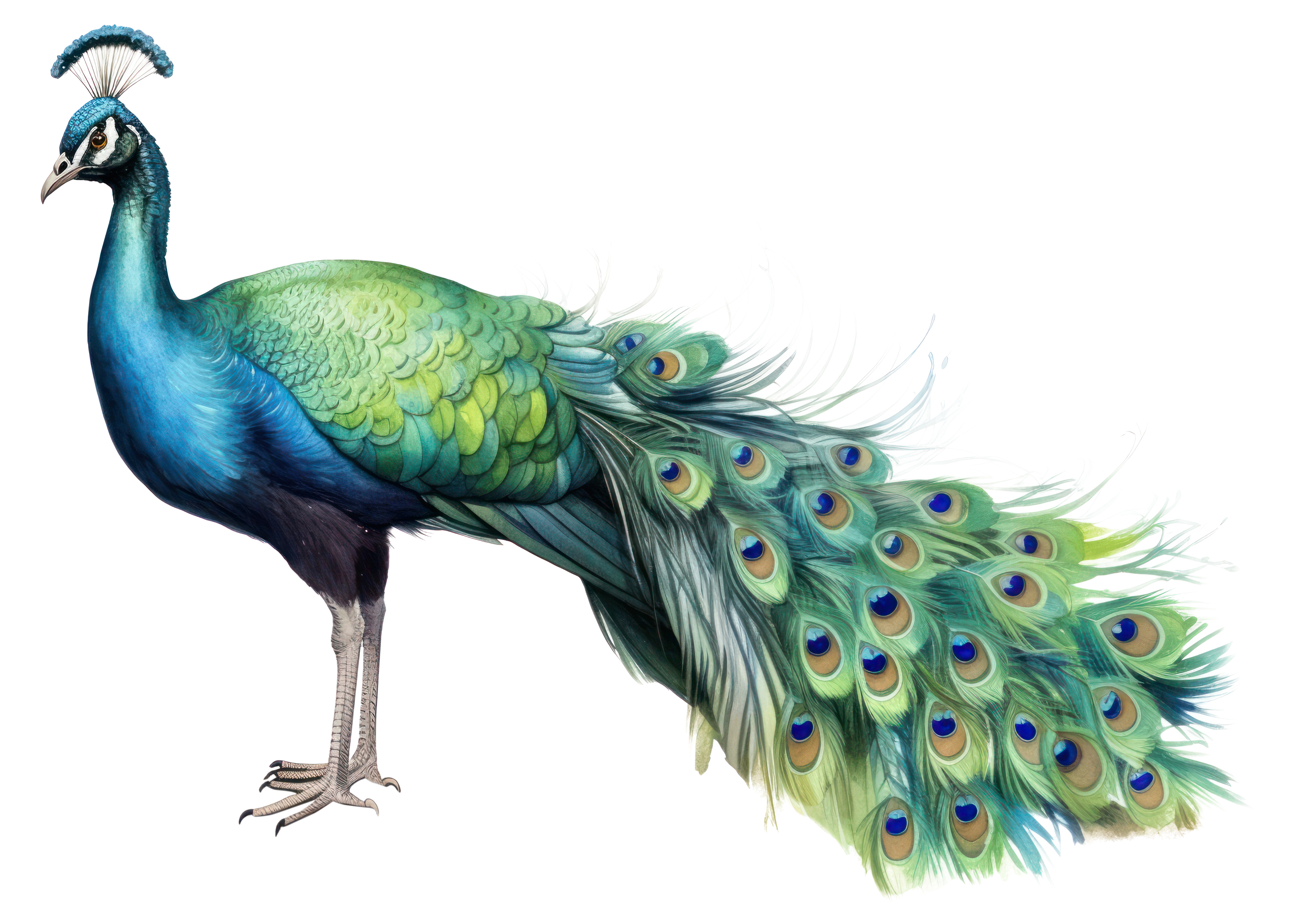 watercolour ilustration of peacock