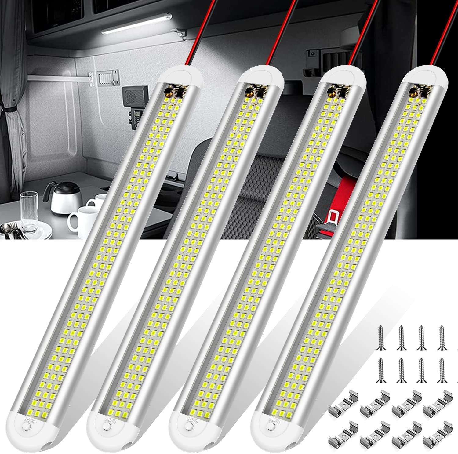 12V LED Interior Light Bar, 120Leds 1500LM 8W DC 12 Volt Led Strip Lights with O