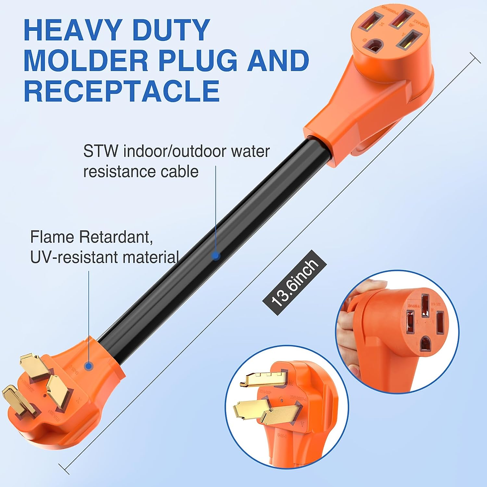 Thumbnail: EV Adapter Cord 30 Amp to 50 Amp 3 Prong Pure Copper Old Dryer Outlet to EV Plug