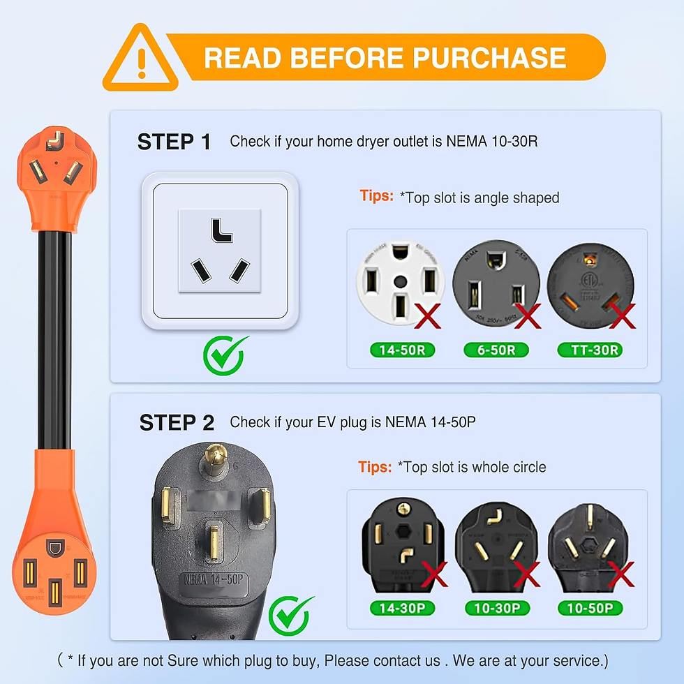 Thumbnail: EV Adapter Cord 30 Amp to 50 Amp 3 Prong Pure Copper Old Dryer Outlet to EV Plug