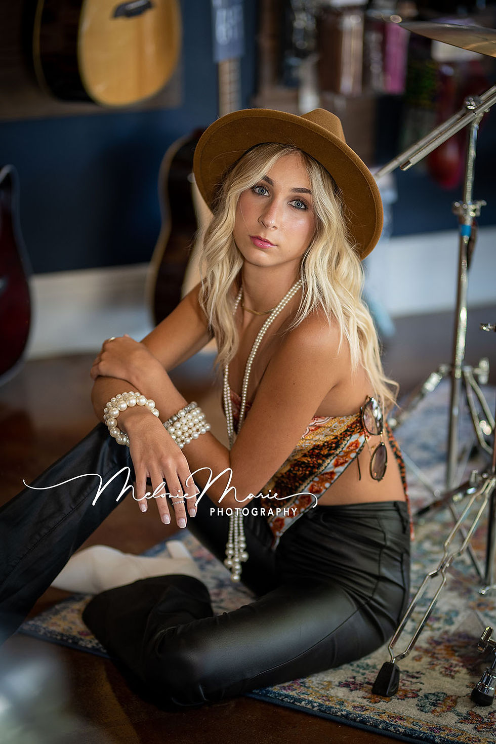 posing with guitar senior portraits