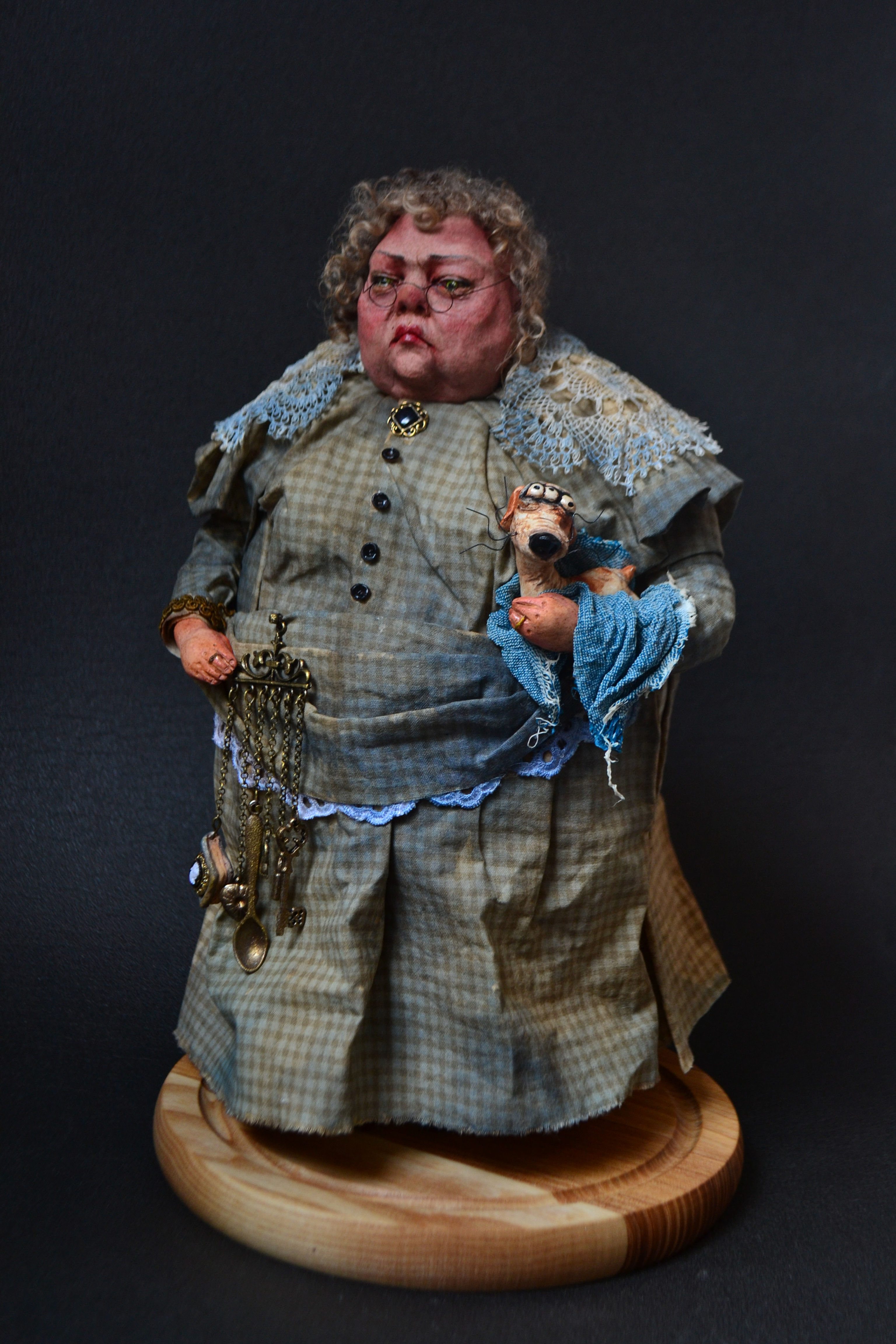 'Madame Matilda and Her Cute Little Dog' OOAK Art Doll