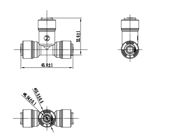 Imej kecil: Kesatuan Tee POM-1/4", Plastik Tekan untuk Sambung Pantas, 1803-MD (dengan grid)