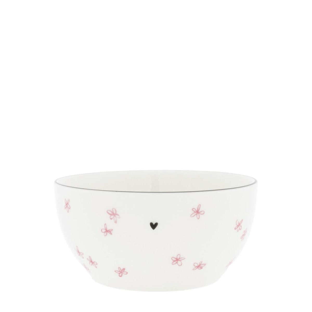 Bowl White M/Pink flower 14x7cm