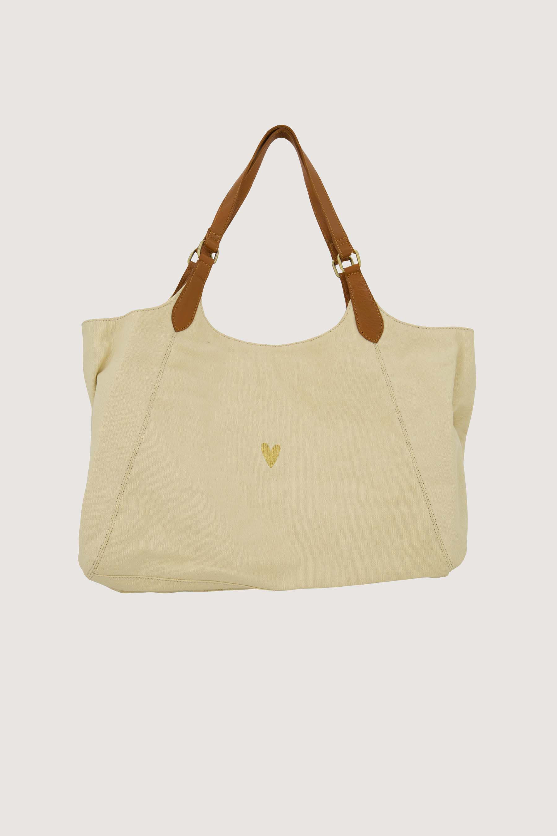Love tote bag met leren details Beige