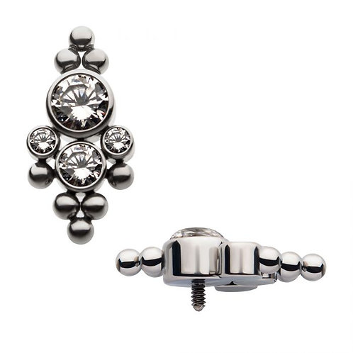 Titanium Internally Threaded with 4pcs Clear Swarovski Zirconia & Top Down Tri-B