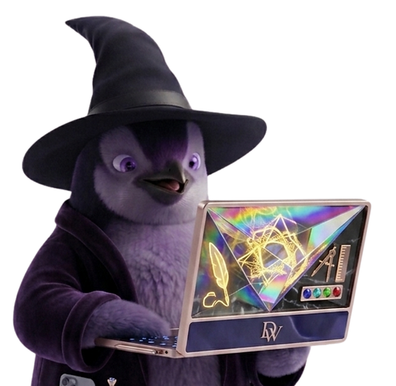 Pingüino de Velolix leyendo un manual de marca