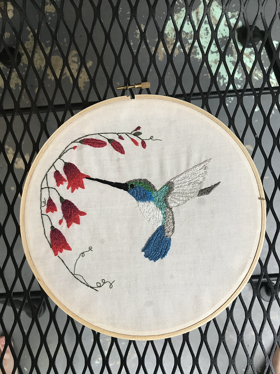 Hummingbird with Red Blooms