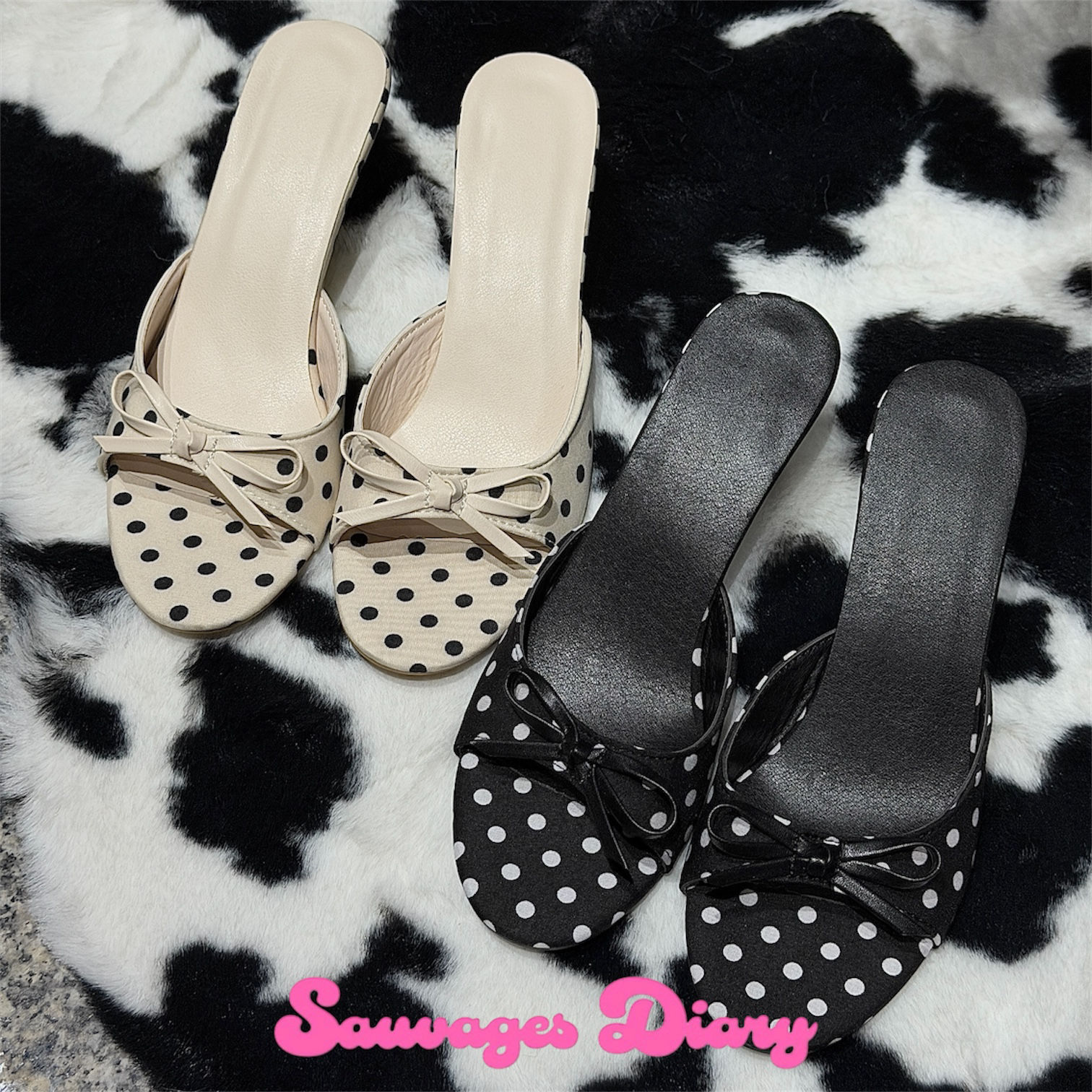 polka dots bow flat heels