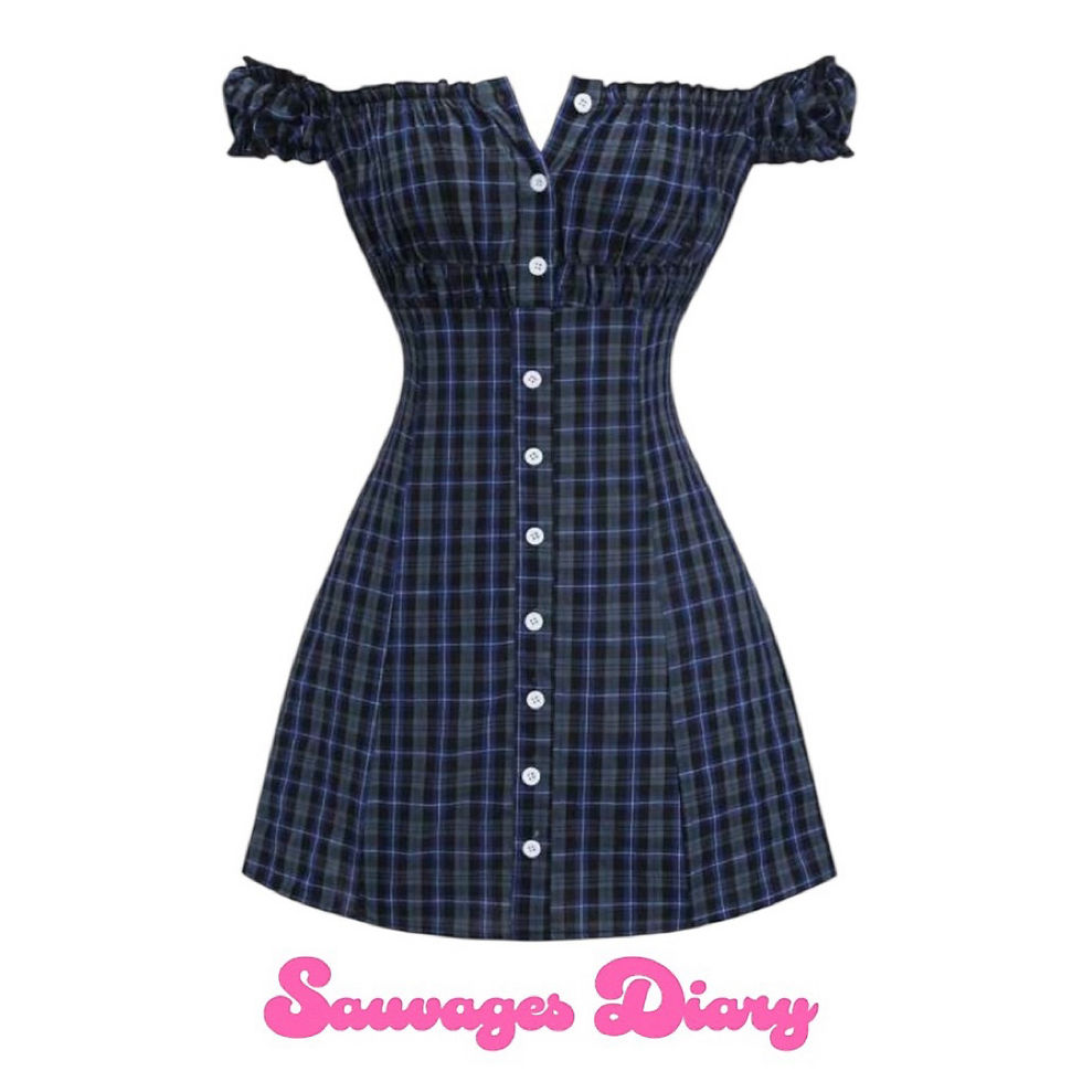 Thumbnail: vintage plaid off shoulder dress