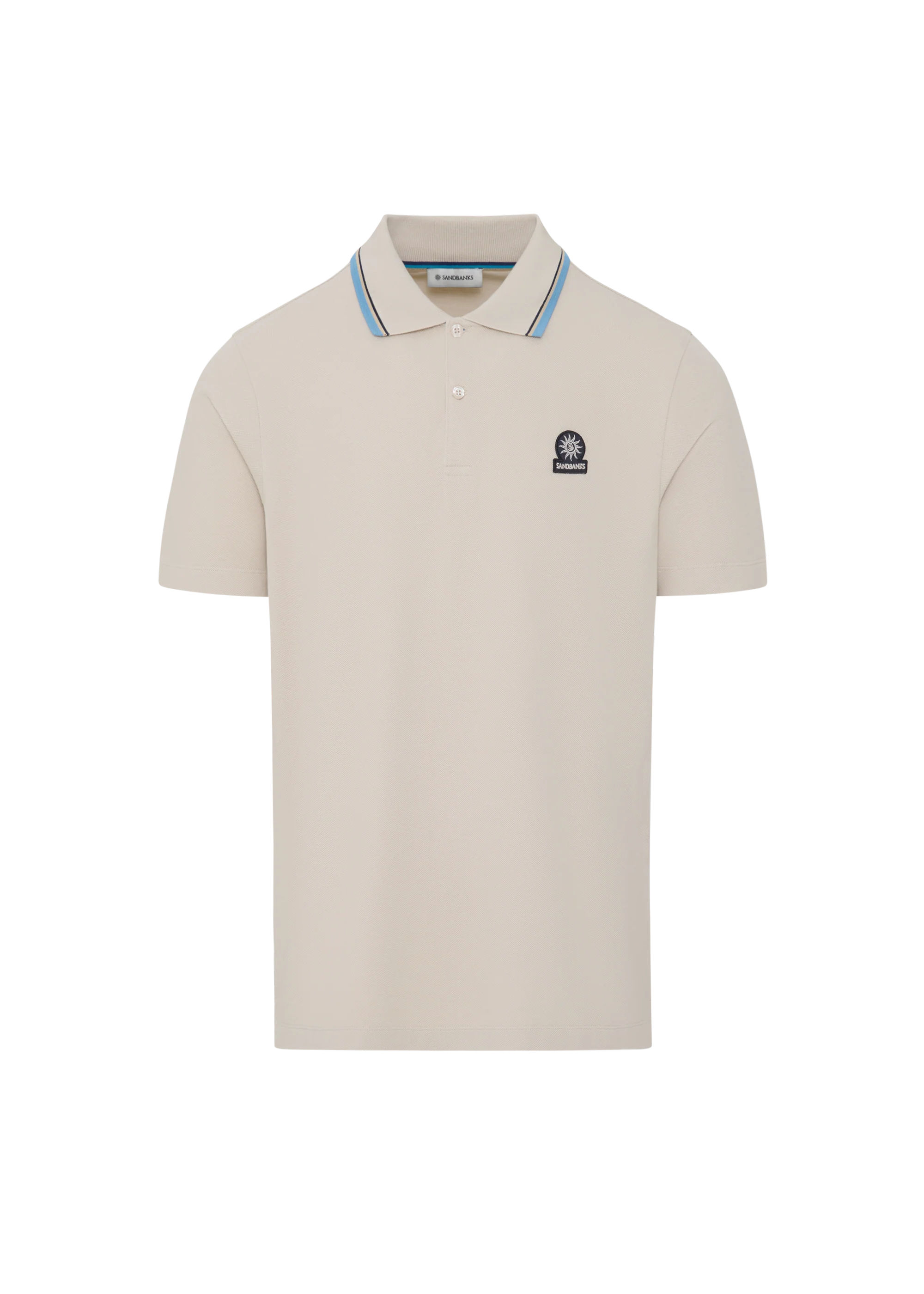 SANDBANKS STRIPE TAPE PLACKET POLO IN STONE