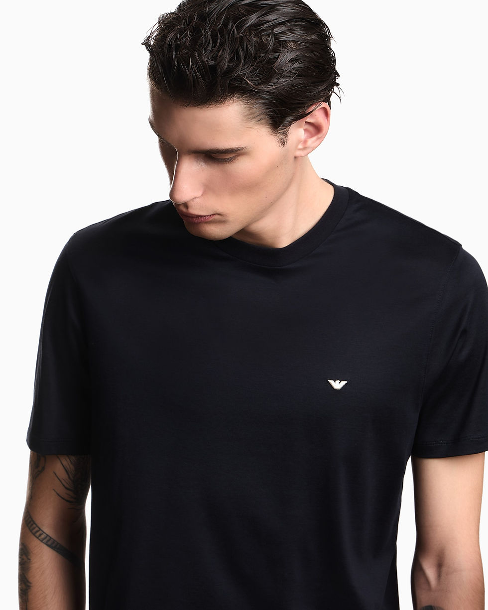 Thumbnail: JERSEY T-SHIRT WITH EMBROIDERY IN LYOCELL-BLEND ESSENTIAL IN NAVY