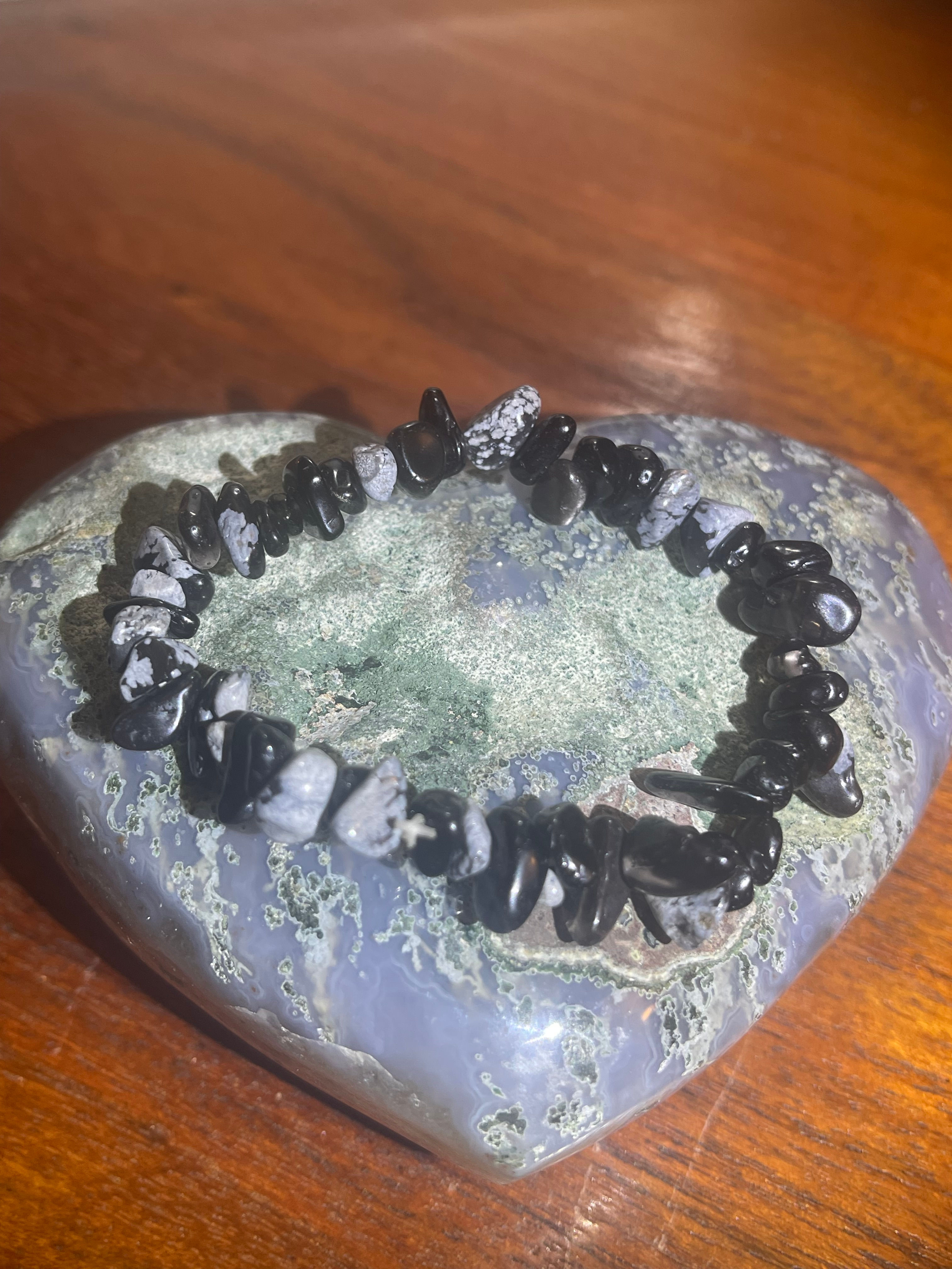 Snowflake Obsidian Chip Bracelet