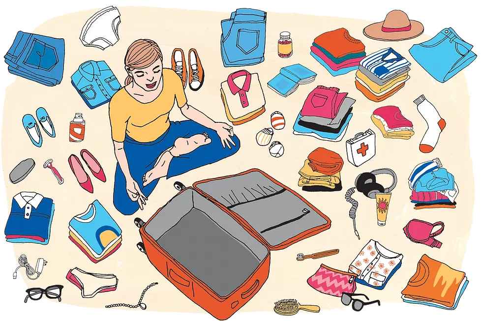 Girl sitting on the floor and packing a suitcase