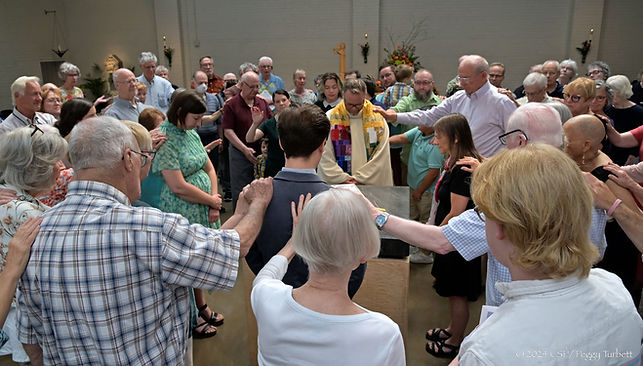Congregation in prayer circle