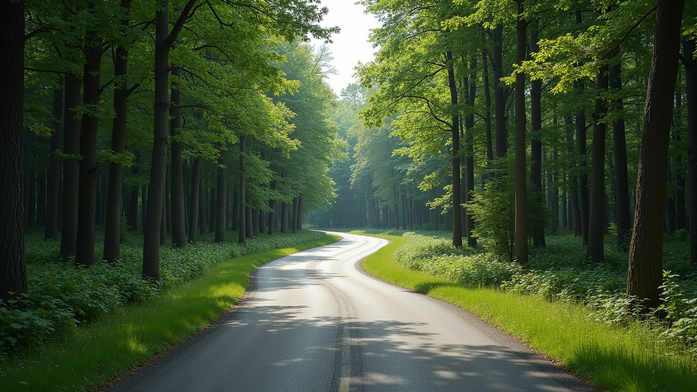 High angle view of a winding road through a forest
