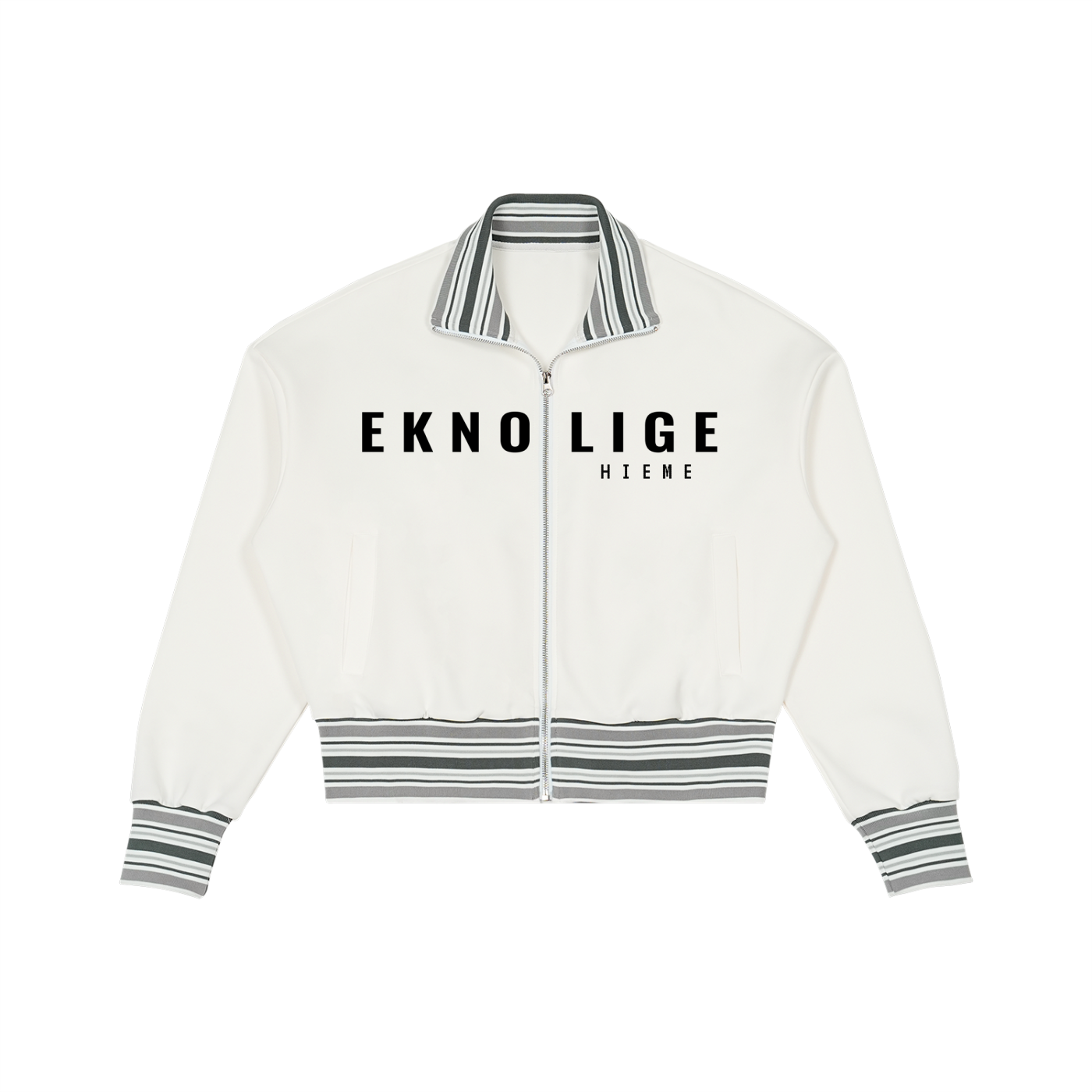 Striped Rib Collar Zip Jacket