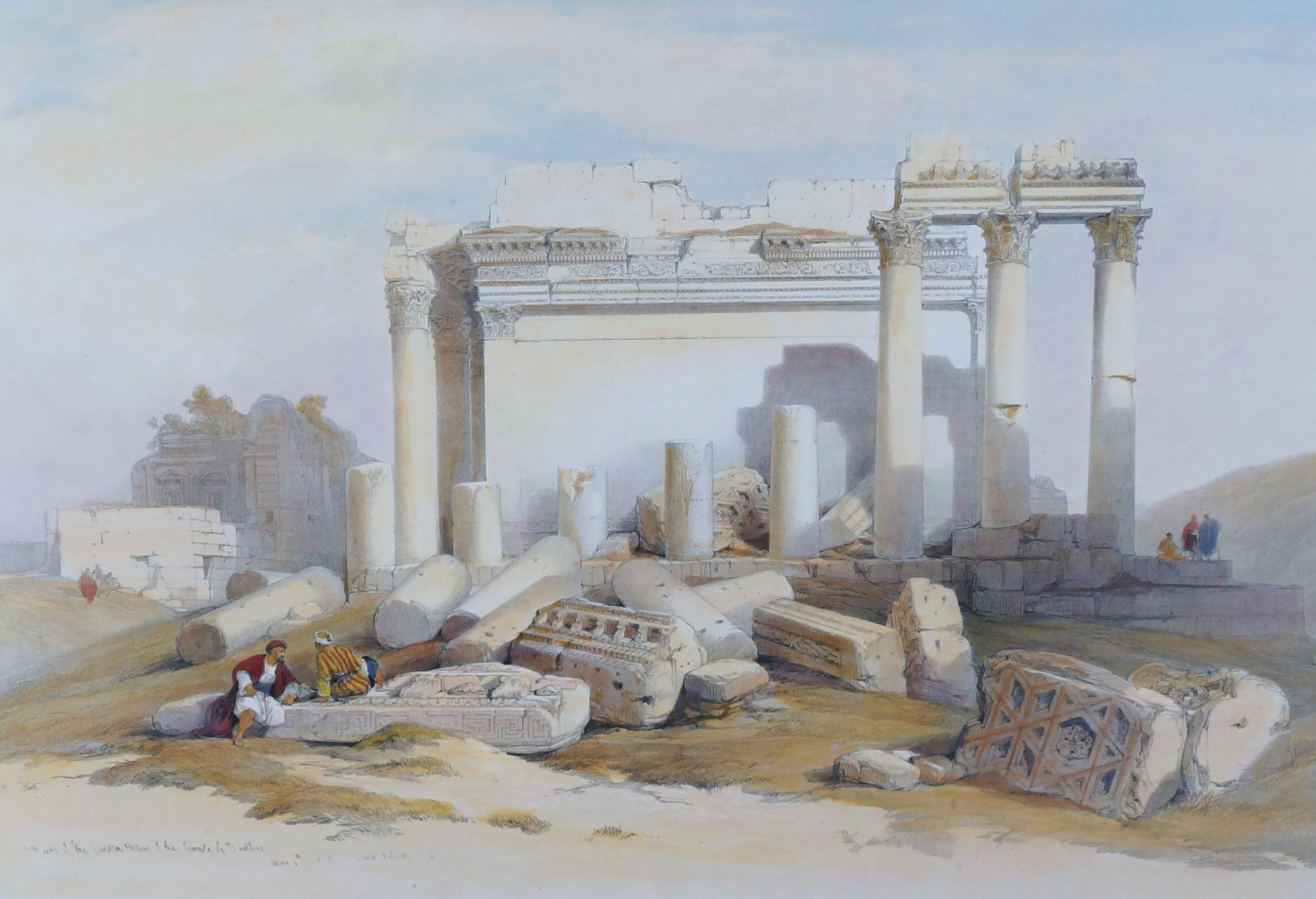 Plate 83 Portion of the Eastern Portico, Baalbec - After David Roberts