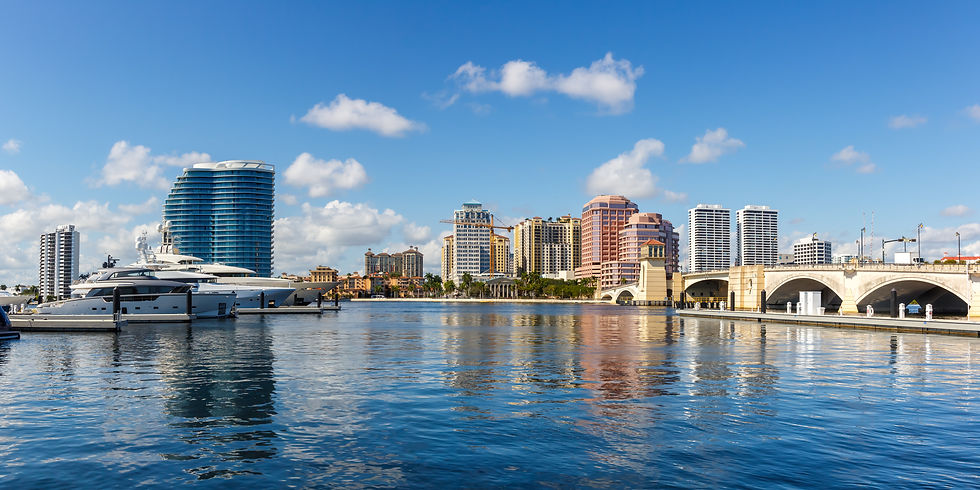 West Palm Beach marina and skyline across the Intracoastal Waterway