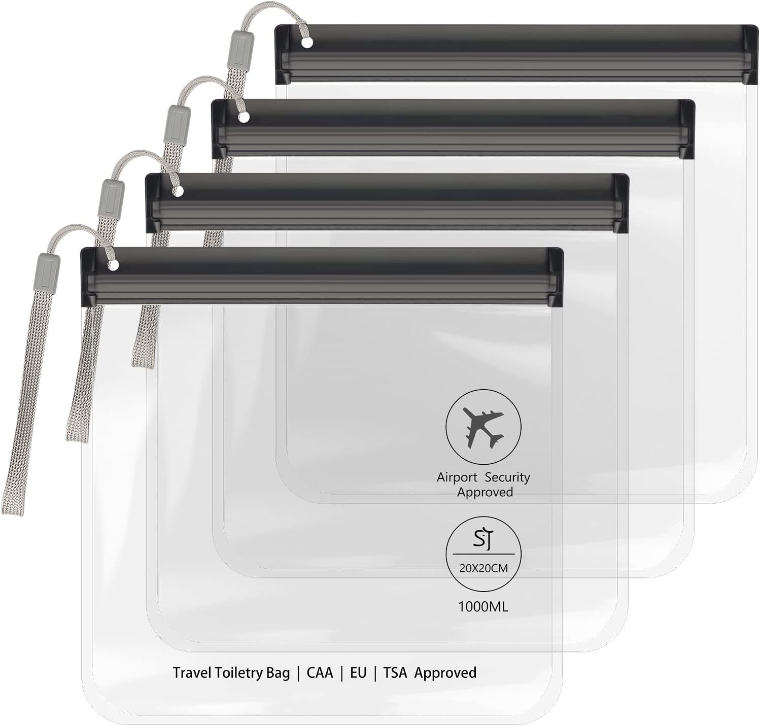 4PC Airport Security Liquids Bags 20X20 cm Clear TSA Approved Security Toiletry
