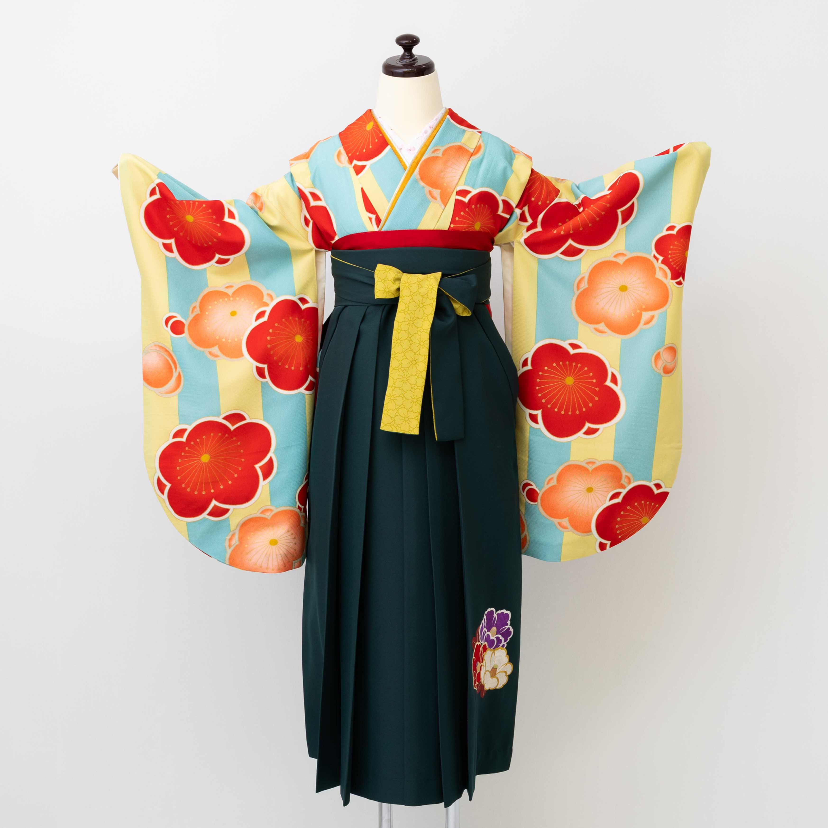 【J-010】黄色地　ストライプ空色梅