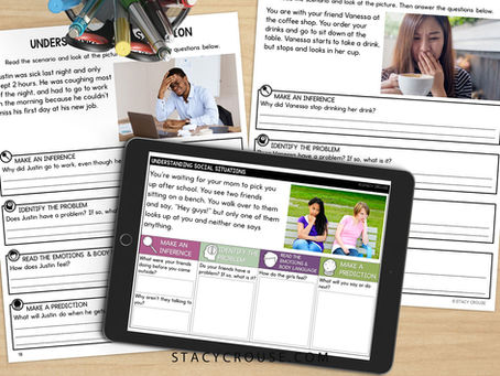 a speech therapy activity presenting social situations for students to determine problems and solutions