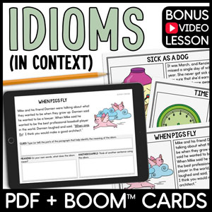 Idioms Speech Therapy Worksheets and Boom Cards