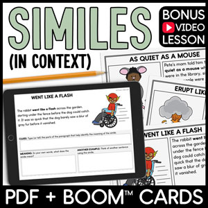 Similes Speech Therapy Worksheets and Boom Cards