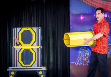 Large illusion box prop on the center of the stage