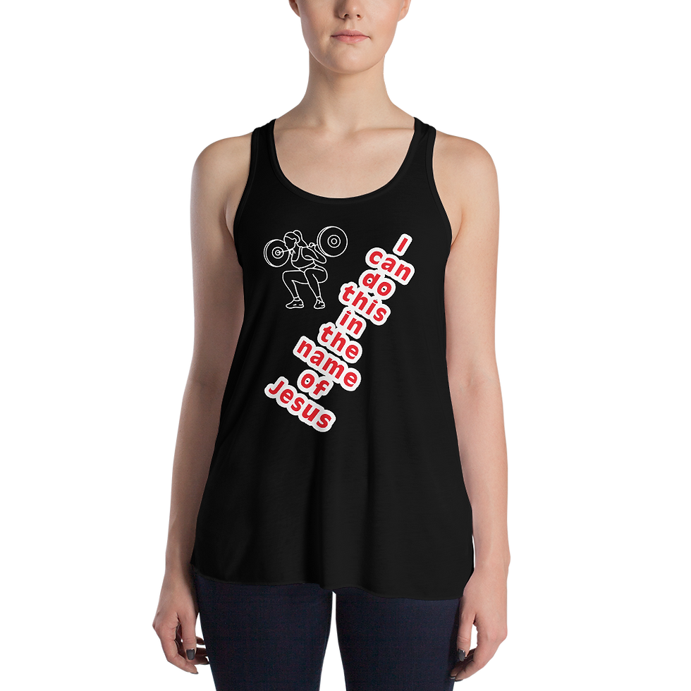 Thumbnail: woman wearing a black  tank top shirt that says I can do this in the name of Jesus.