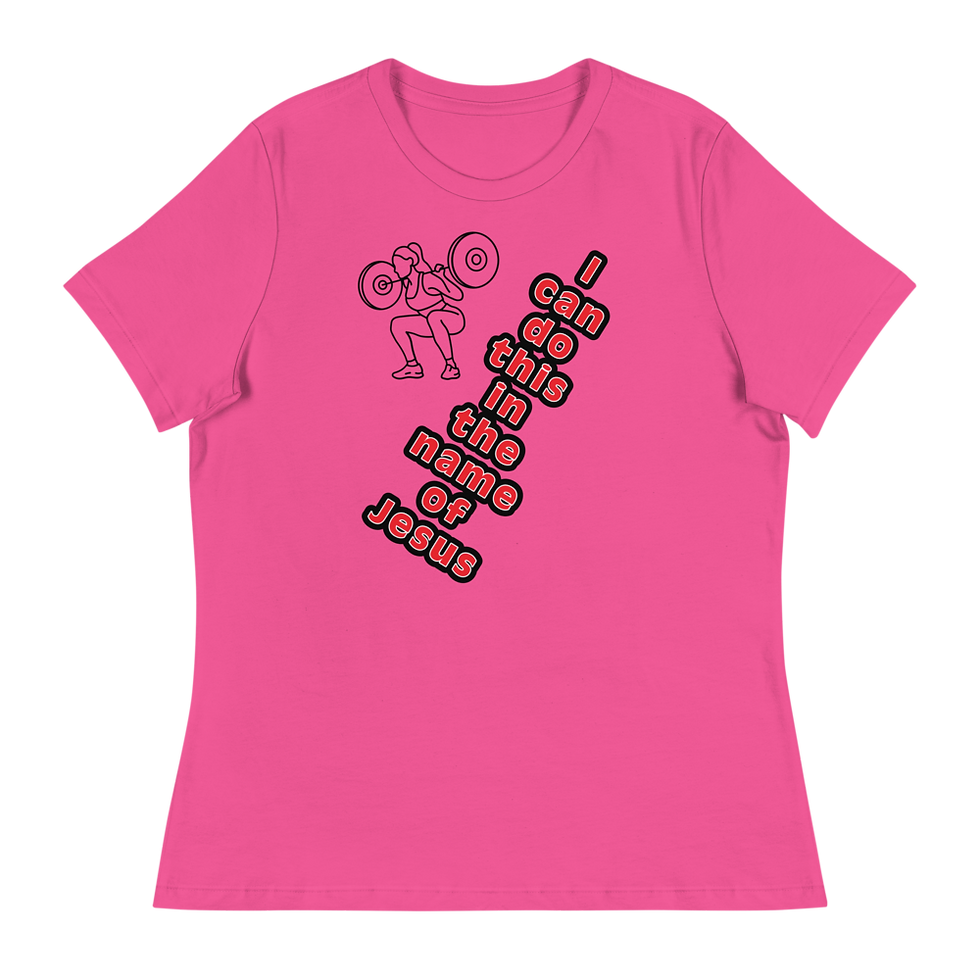 Thumbnail: pink t-shirt that says I can do this in the name of Jesus.