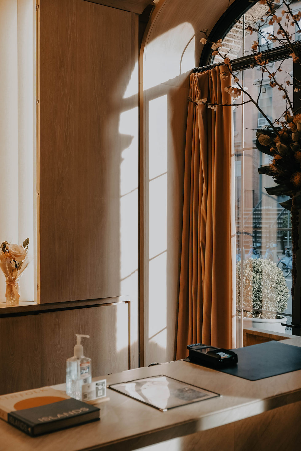 The Moore hotelreception light beams flowing in