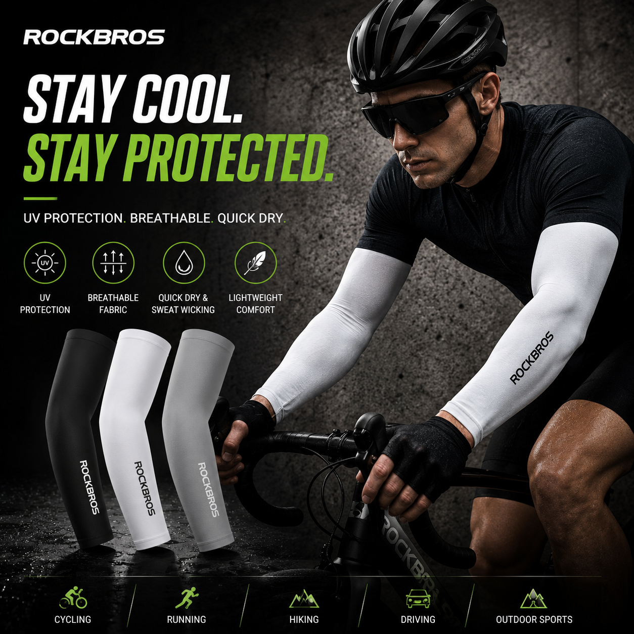 ROCKBROS Arm Sleeve Breathable Quick Dry UV Protection Cycling Sport Sleeves