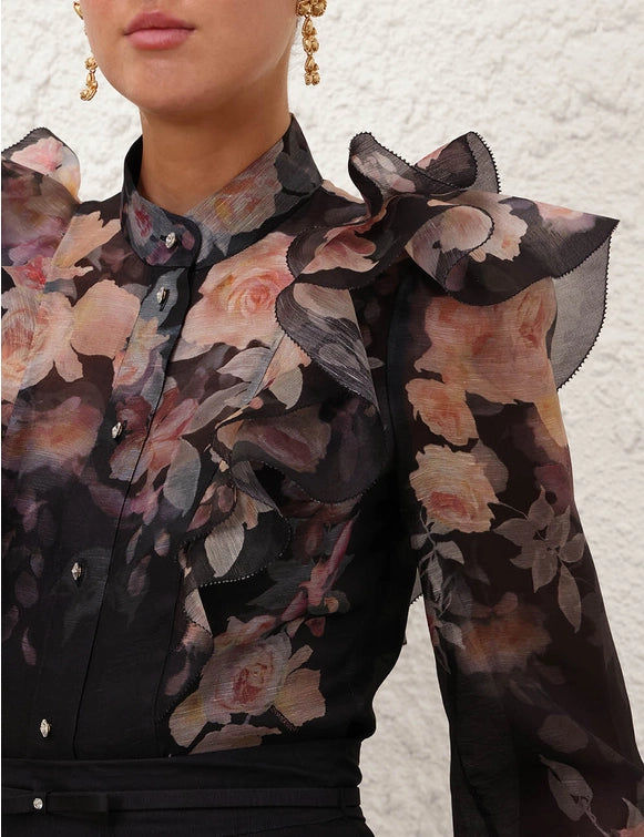 Thumbnail: Crush Frill Sleeve Blouse & Midi Skirt Set