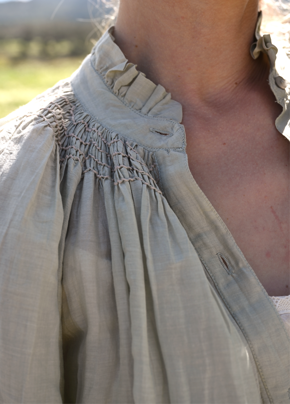 Thumbnail: Silk Cotton Tunic with Hand Smocking | Elpelut