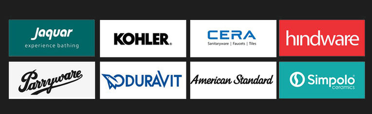 Sanitary Ware and Cp Fittings barands Nammaa Nest used in Home Construction and Logos of Jaquar, Kohler, Cera, Hindware, Parryware, Duravit, American Standard, and Simpolo.