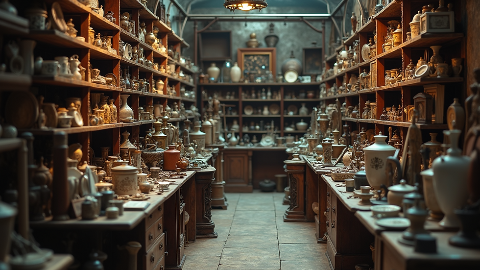 High angle view of an antique store filled with old objects
