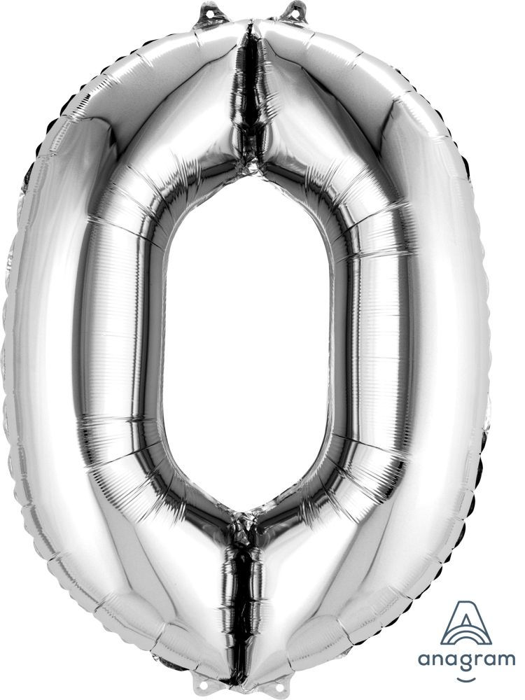 34" Silver Number 0 Balloon