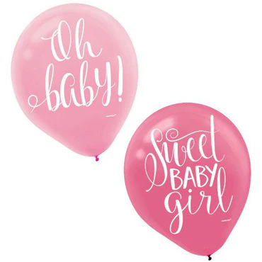 OH BABY GIRL LATEX BALLOON 12in, 15pcs
