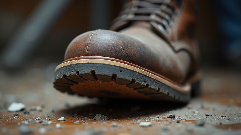 Close-up view of worn boot sole ready for resoling