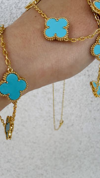 Thumbnail: Golden Turquoise Four Clover Full Set ( 10 clover  necklace)