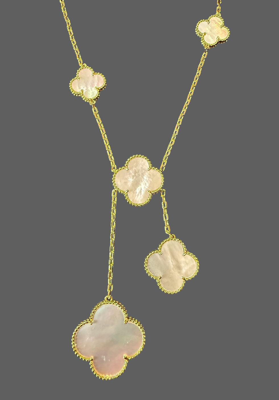 Thumbnail: Golden White Six Clover Necklace (Cascade)
