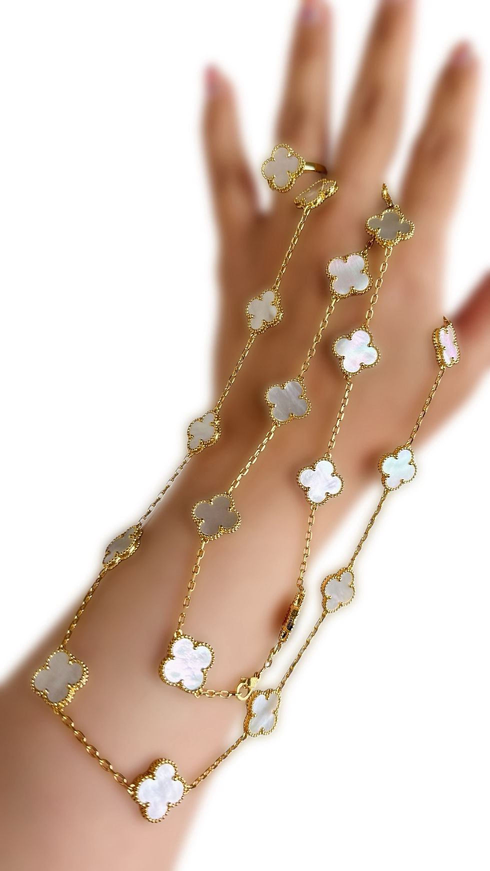Thumbnail:  Golden White 20 Clover Necklace 